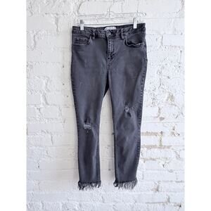 Free People Black Distressed Skinny Jeans Women’s Size W29 Fringe Hem Stretch